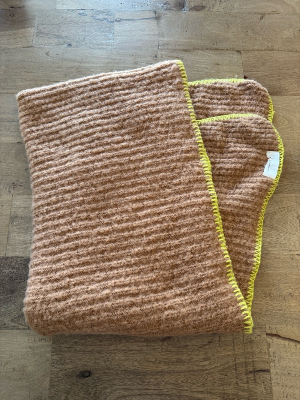 Anthropologie Oversized Fiesta Wrap Scarf Tan contrasting Yellow trim large